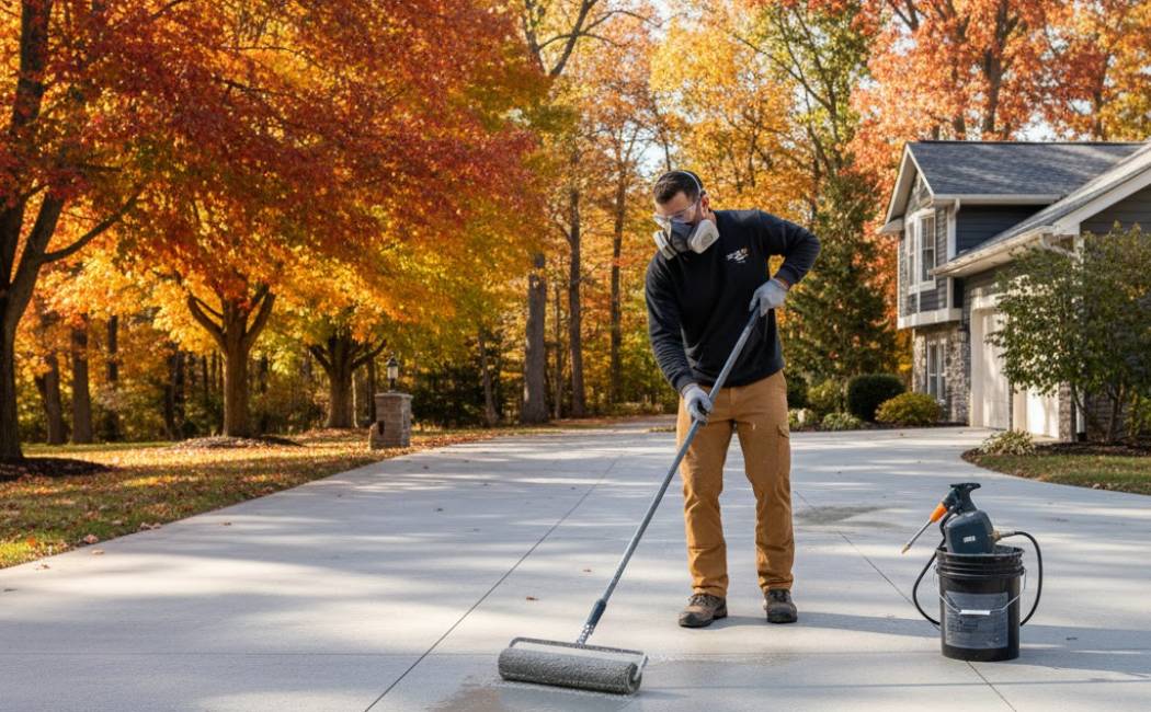  Applying concrete sealer before winter