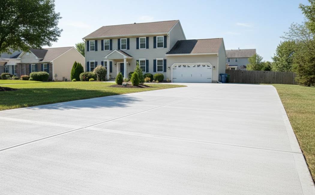 Broom finish concrete driveway for residential outdoor safety