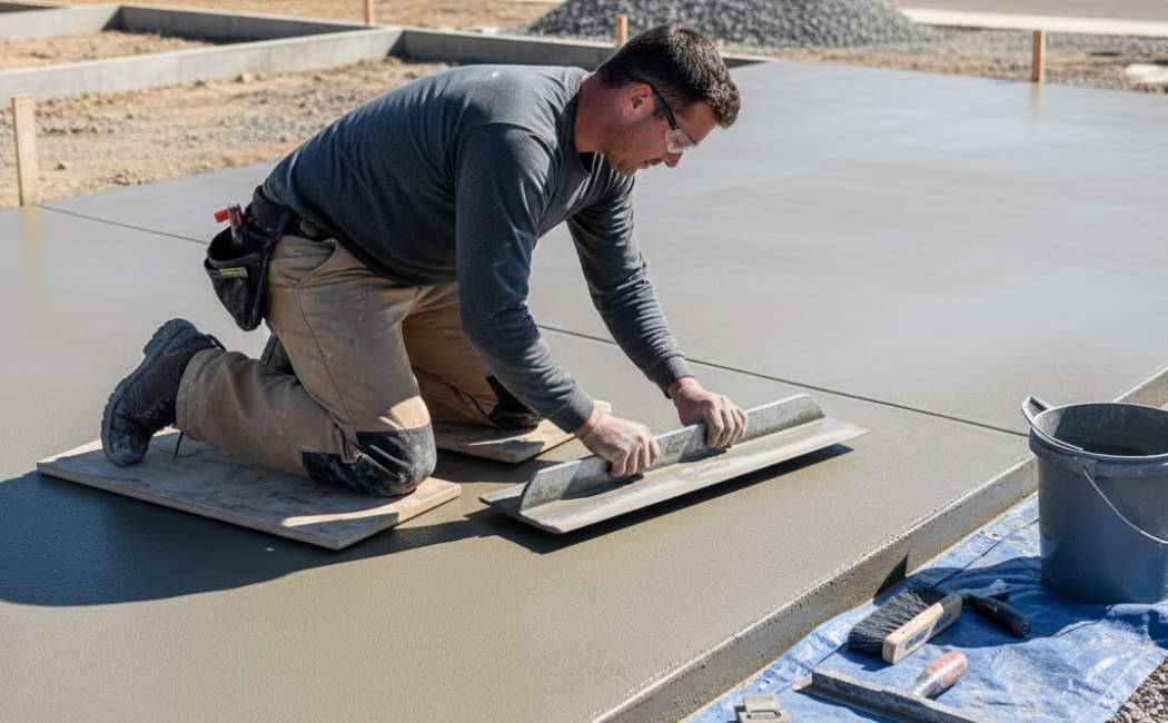 Professional concrete flatwork finishing by a skilled contractor