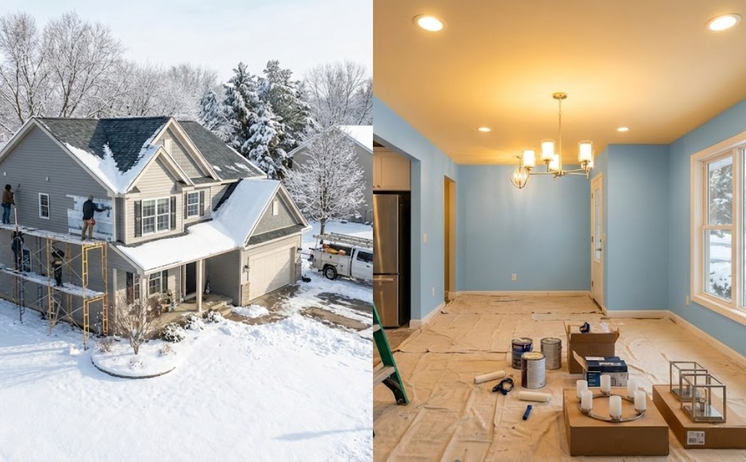 Winter budget home remodeling, exterior, and interior value-adding projects